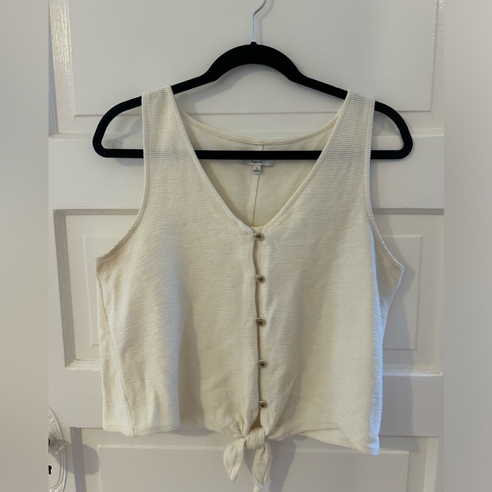 Madewell cream button-front tank top with tie waist